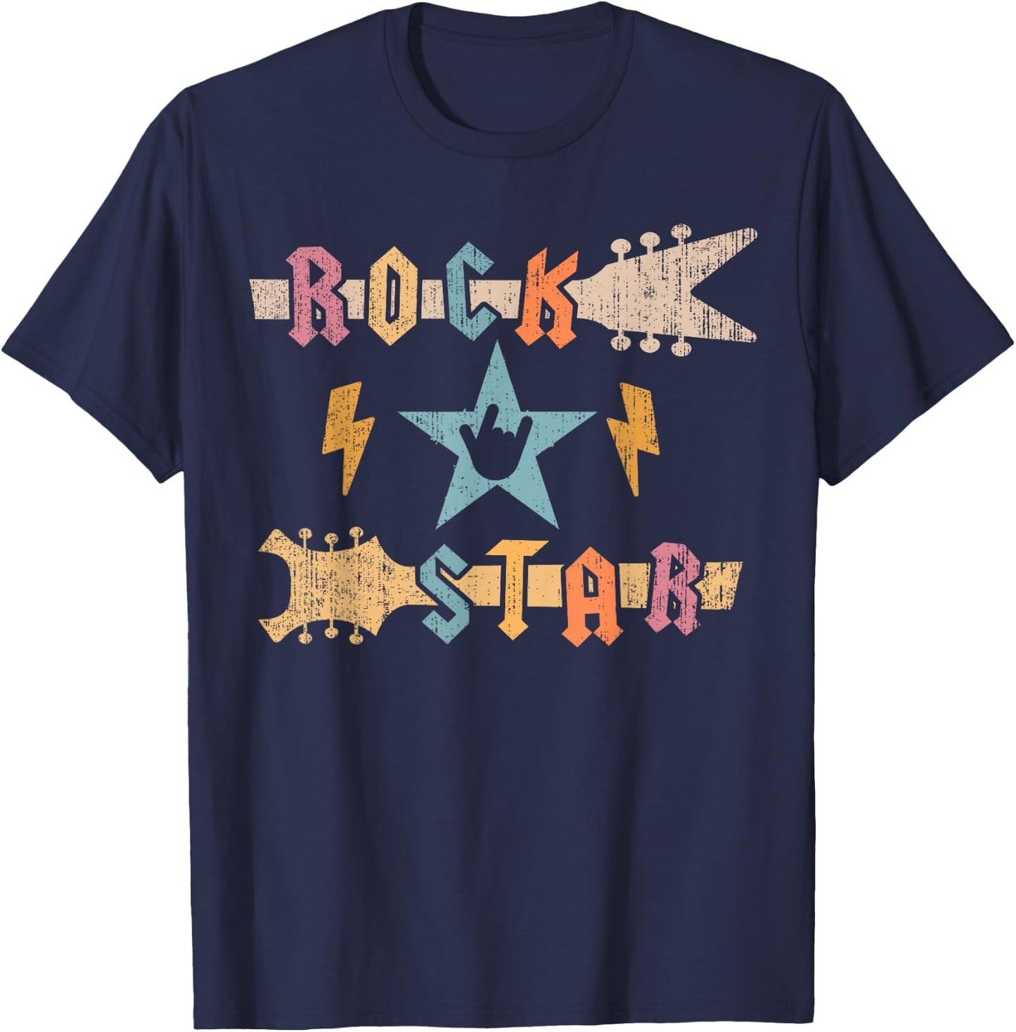 Rock Star Guitar Vintage Rock and Roll Kids Boys Girls T-Shirt - T-Shirt | Navy