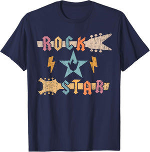 Rock Star Guitar Vintage Rock and Roll Kids Boys Girls T-Shirt - T-Shirt | Navy