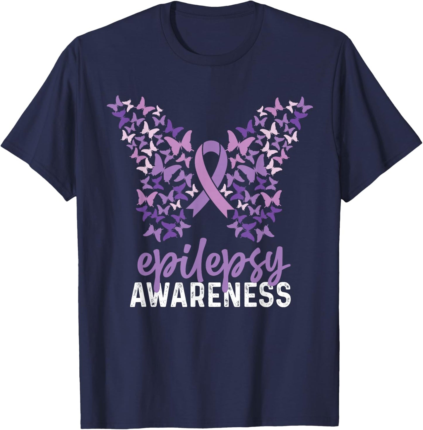 Epilepsy Awareness Butterfly Ribbon T-Shirt - T-Shirt | Navy