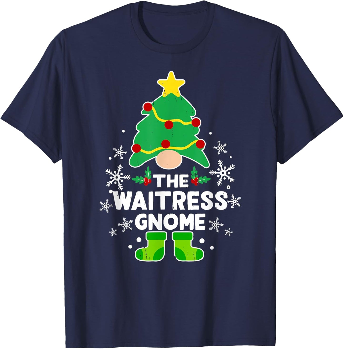 Waitress Gnome Xmas Family Holiday Christmas Matching T-Shirt - T-Shirt | Navy