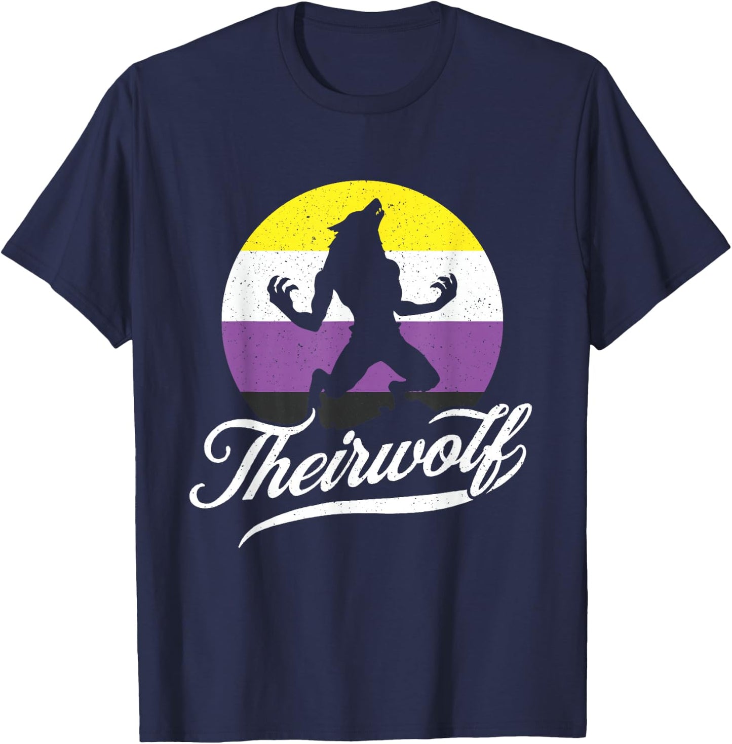 Theirwolf Non Binary Pride Nonbinary NB Enby Flagge LGBTQIA+ T-Shirt - T-Shirt | Navy
