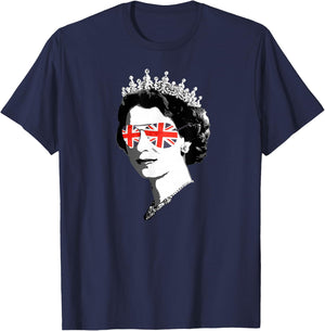 Queen Elizabeth II - British Sunglasses Meme , Black T-Shirt - T-Shirt | Navy