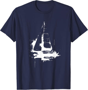 Sailing Boat Drawing Sailor Sailing Tour , black T-Shirt - T-Shirt | Navy