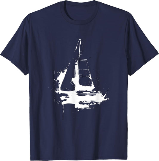 Sailing Boat Drawing Sailor Sailing Tour , black T-Shirt - T-Shirt | Navy