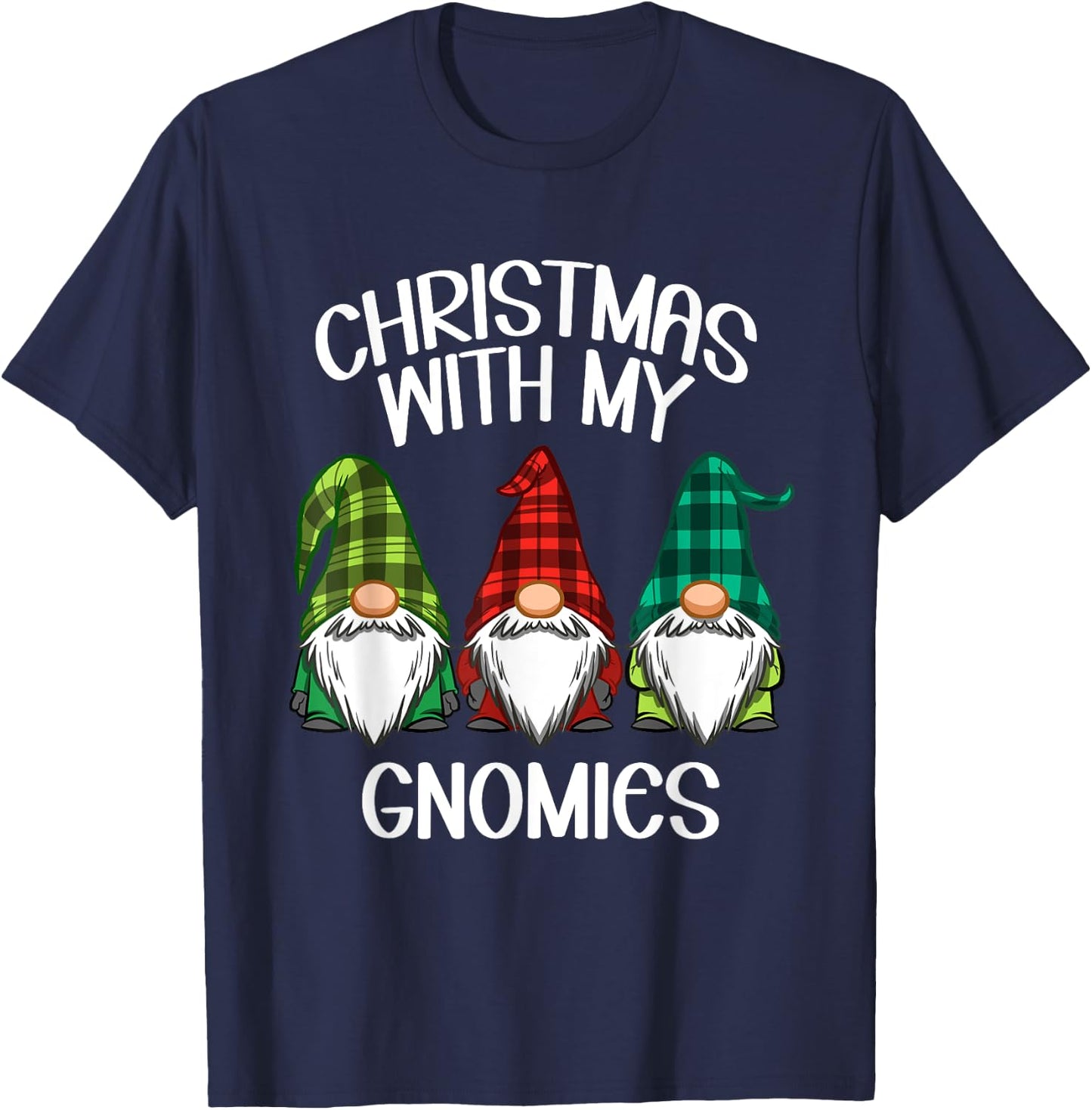 Gnome Family Christmas Shirt Women Men Buffalo Plaid T-Shirt - T-Shirt | Navy