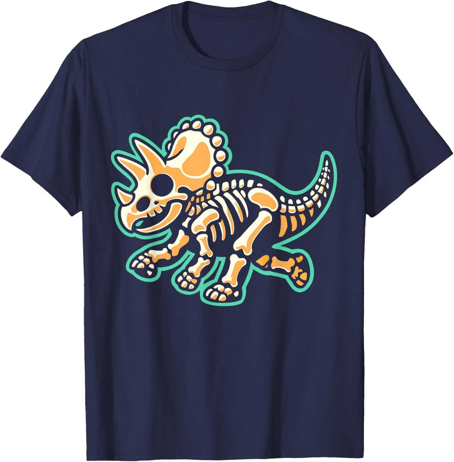 Retro Dinosaur Skeleton Triceratops Xray Boys Kids T-Shirt - T-Shirt | Navy