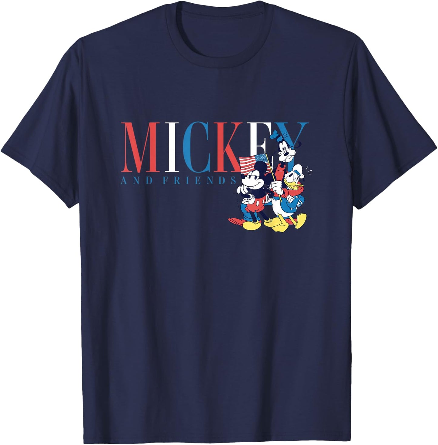 Disney Mickey And Friends 4th Of July American Flag Crew T-Shirt - T-Shirt | Navy
