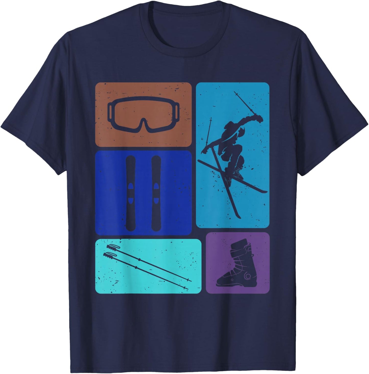 Funny Skiing Ski Snow Adventure Winter Sports Lovers Outfit T-Shirt - T-Shirt | Navy