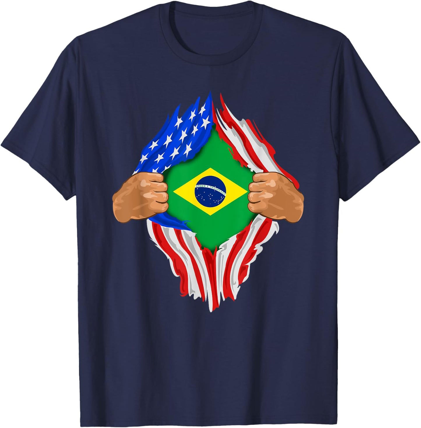 Brazilian Blood Inside Me | Brazil Flag Gift T-Shirt - T-Shirt | Navy