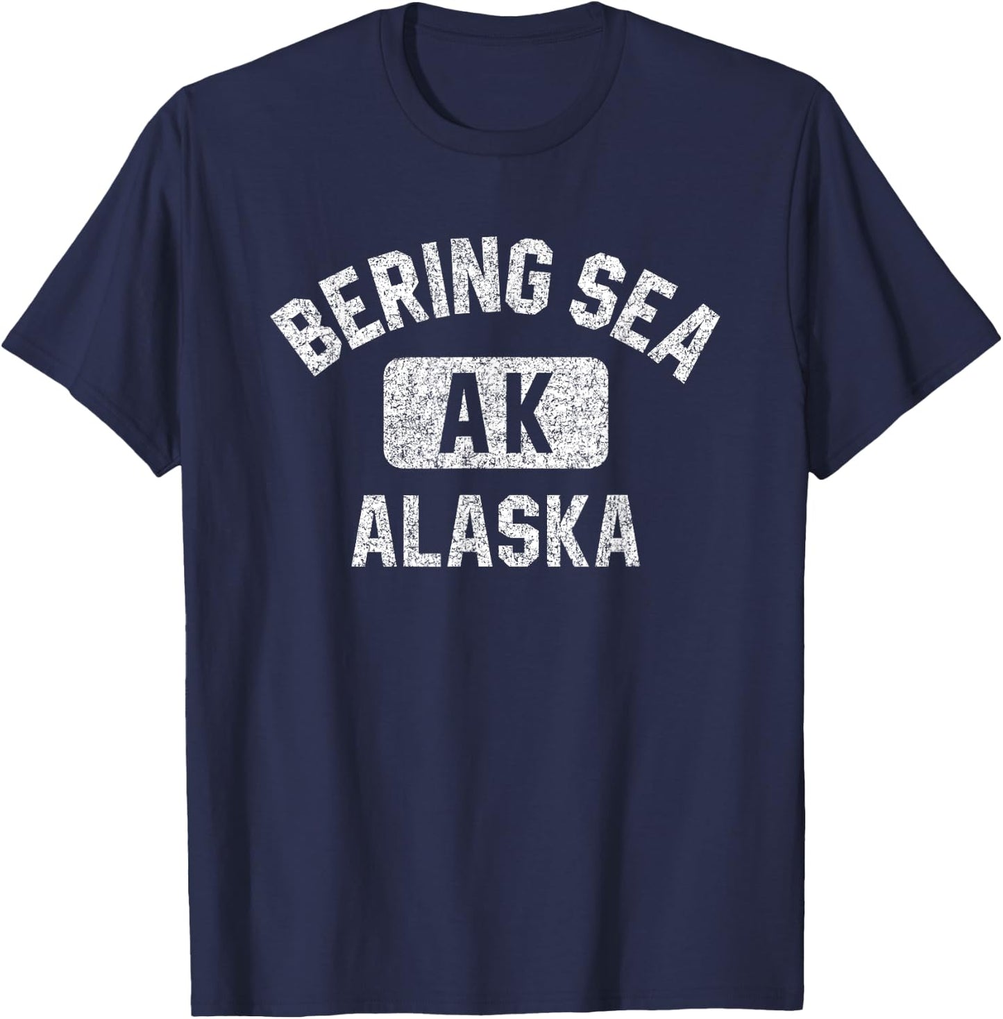 Bering Sea Alaska Gym Style Distressed White Print T-Shirt - T-Shirt | Navy