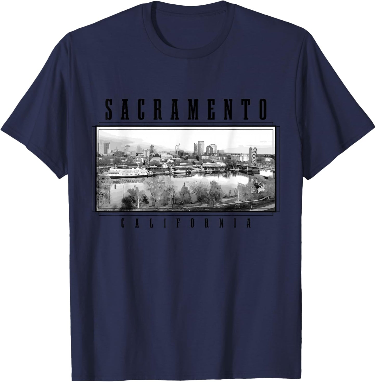 Sacramento California Vintage USA Souvenir Skyline T-Shirt - T-Shirt | Navy