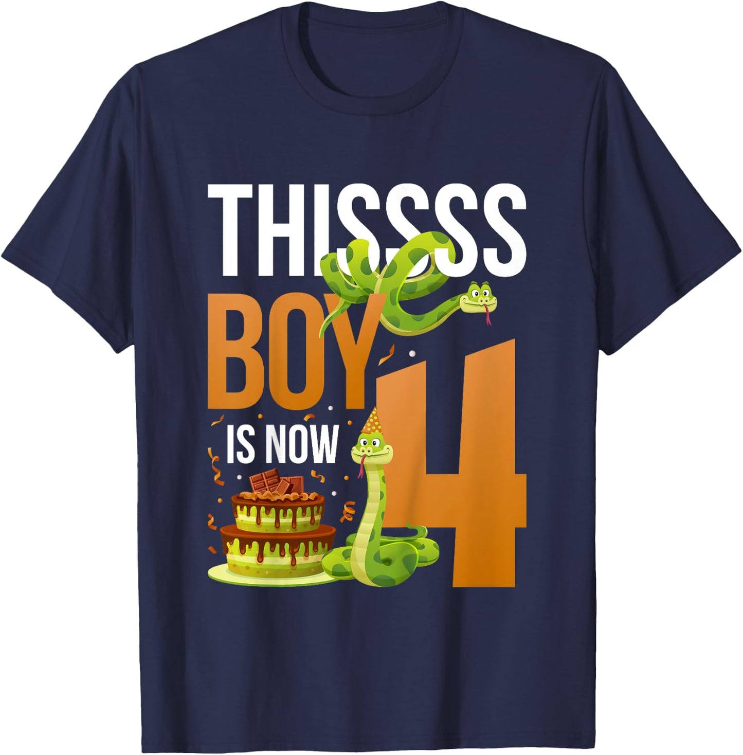 Kids 4th Reptile Birthday 4 Year Old Boy Snake Birthday Party T-Shirt - T-Shirt | Navy