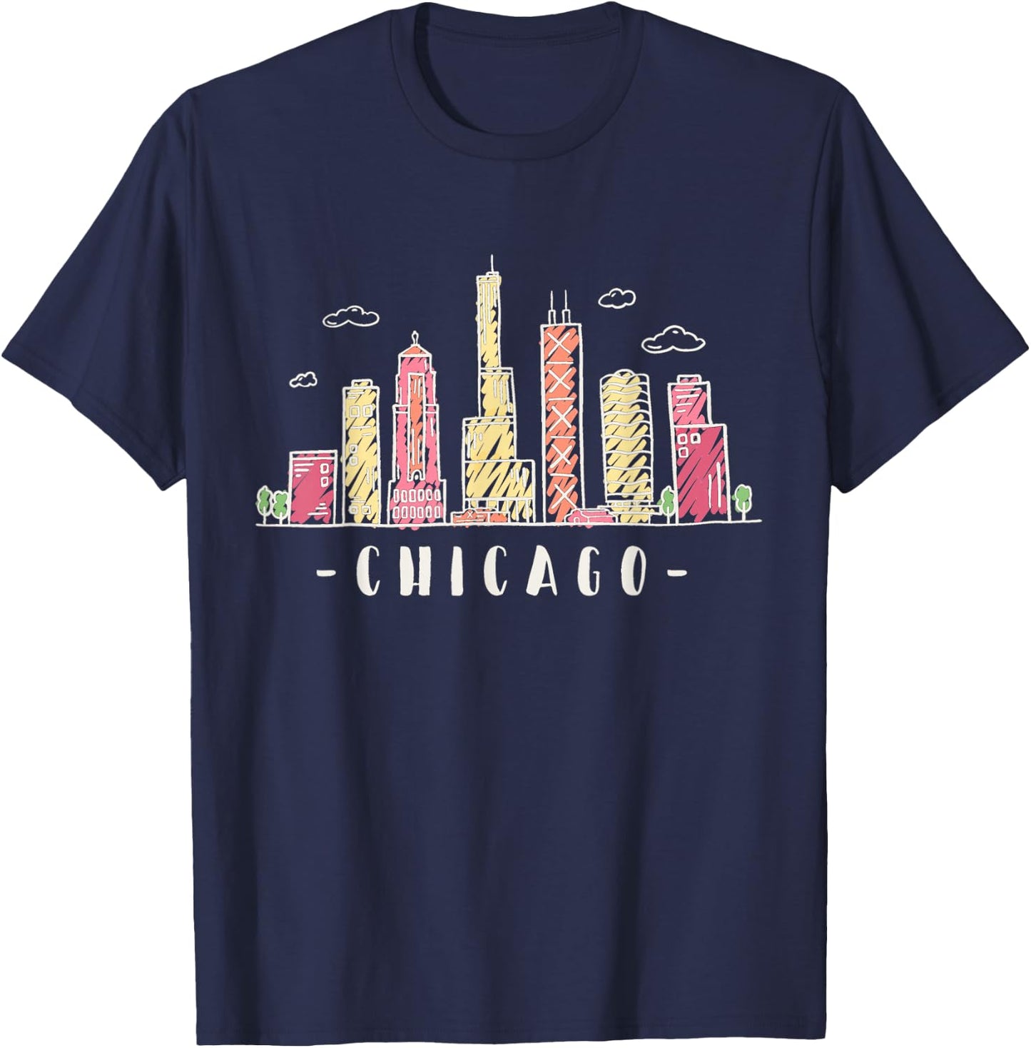 Chicago Skyline Illinois Vintage T-Shirt - T-Shirt | Navy