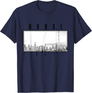 Dubai Vintage Skyline Black and White UAE Vintage Dubai T-Shirt - T-Shirt | Navy