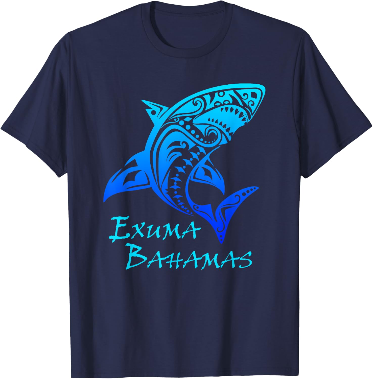 Exuma Bahamas Tribal Shark Polynesian Tattoo Style Vacation T-Shirt - T-Shirt | Navy