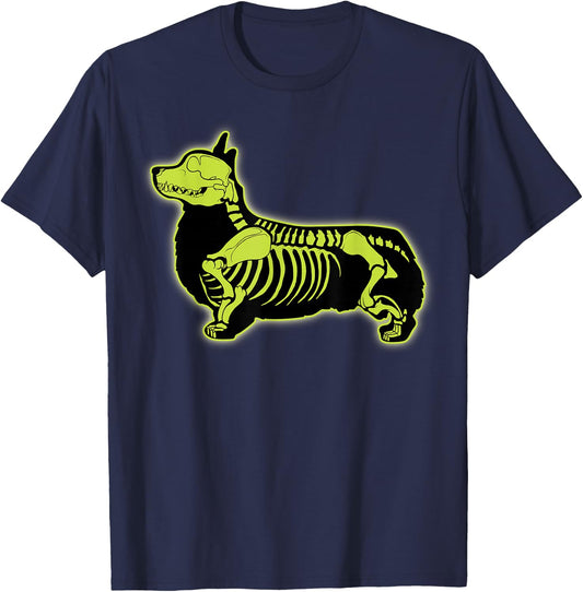 Corgi Skeleton Halloween Men Women Dog Lovers Rib Cage X-ray T-Shirt - T-Shirt | Navy