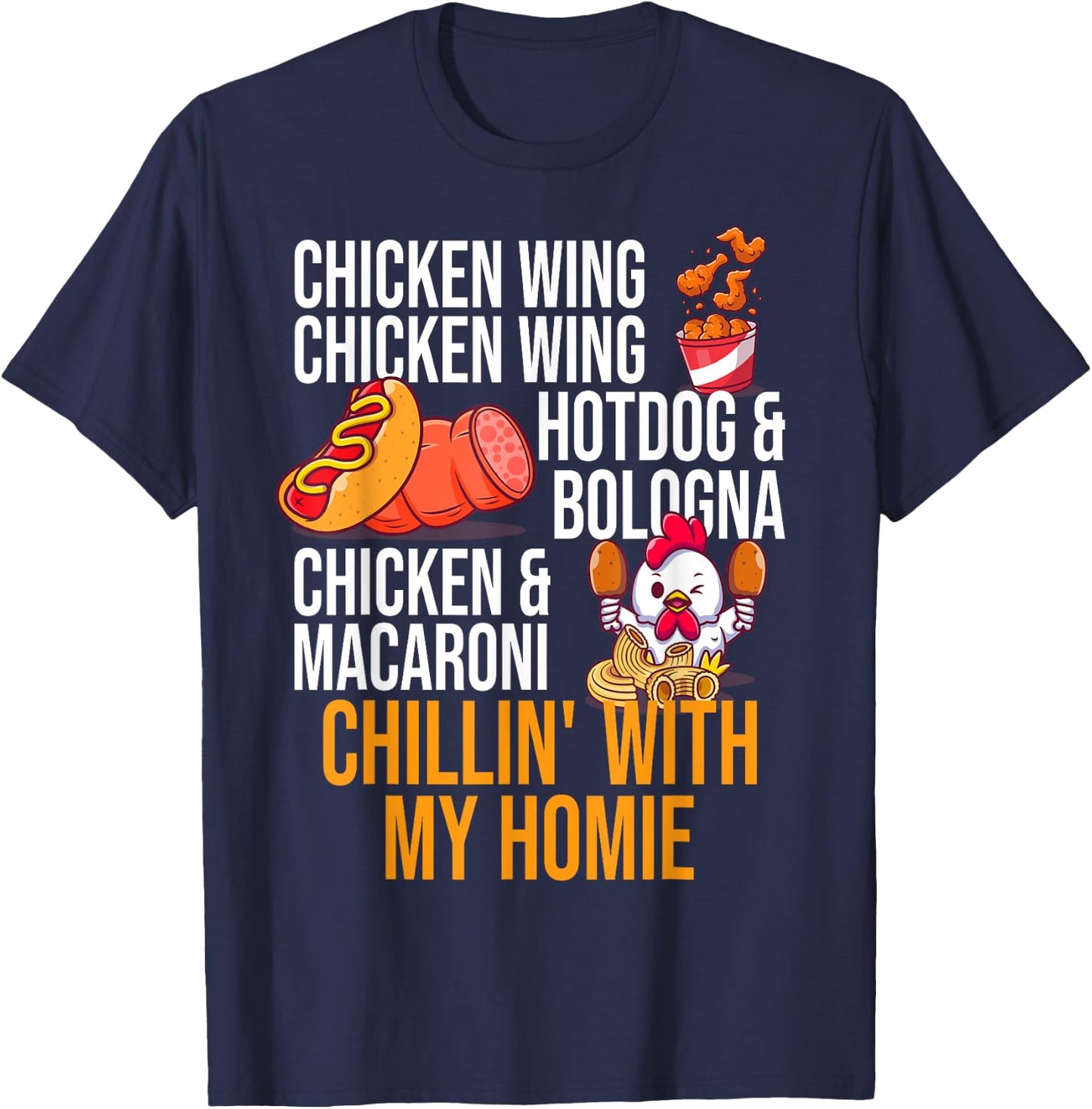 Chicken Wing Chicken Wing Hot Dog And Bologna Men Women Girls Kids T-Shirt - T-Shirt | Navy