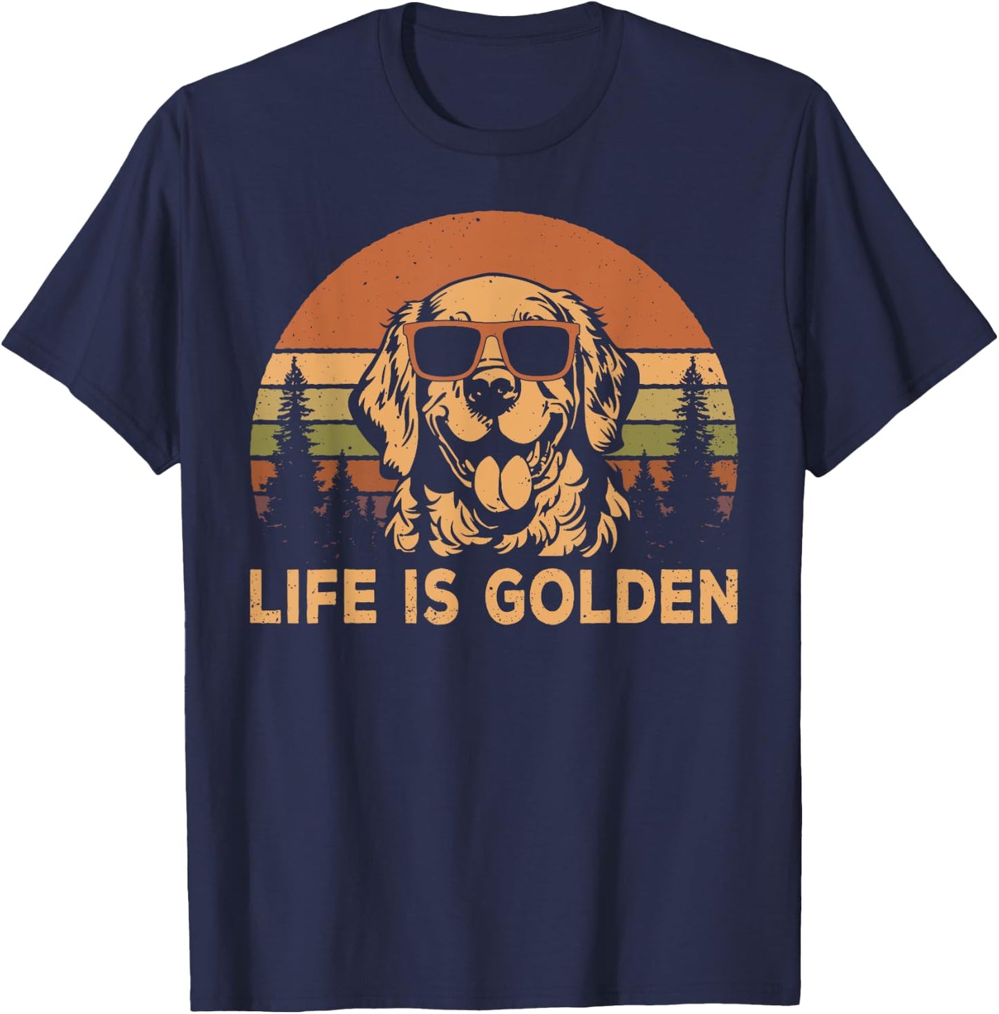 Vintage Golden Retriever Dog Life Is Golden Funny Dog T-Shirt - T-Shirt | Navy