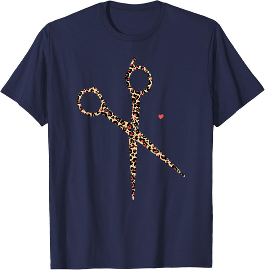 Hair Stylist Hairdresser Cheetah Leopard Scissors Men Women T-Shirt - T-Shirt | Navy