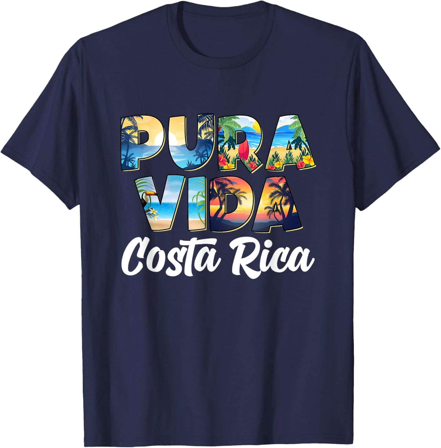 Pura Vida Costa Rica Souvenir - Cool Travel Central America , Black, S T-Shirt - T-Shirt | Navy