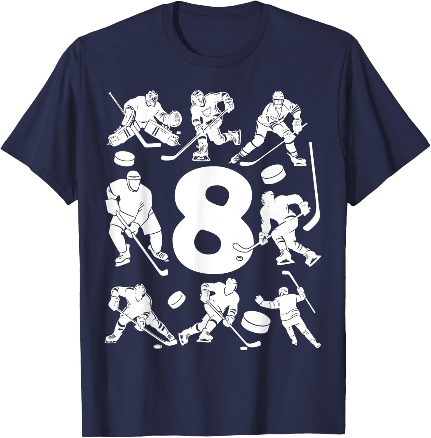 Number 8 Years Ice Hockey 8th Birthday T-Shirt - T-Shirt | Navy