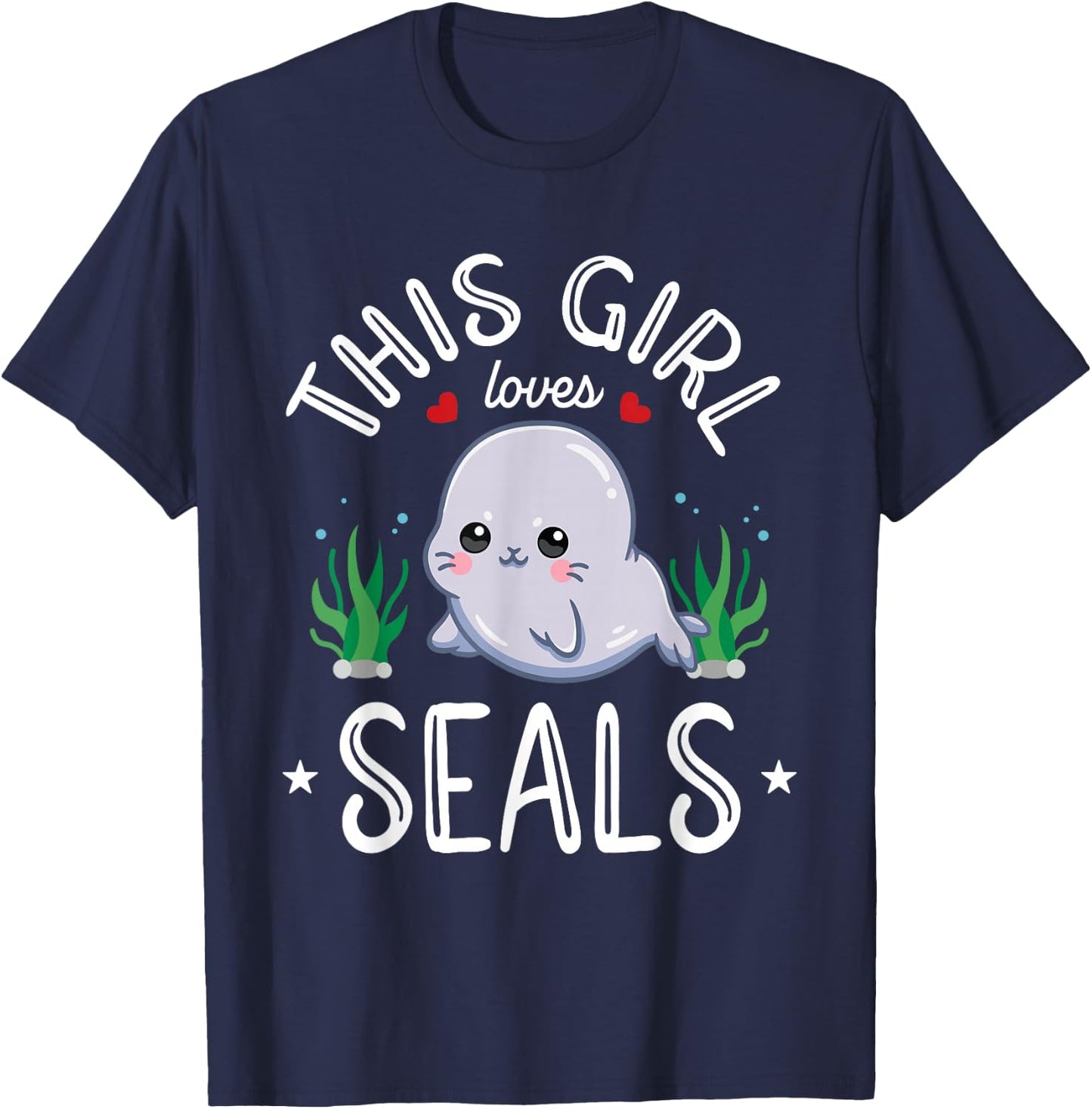 This Girl Loves Seals Cute Kawaii Seal Lover Girls Teens T-Shirt - T-Shirt | Navy