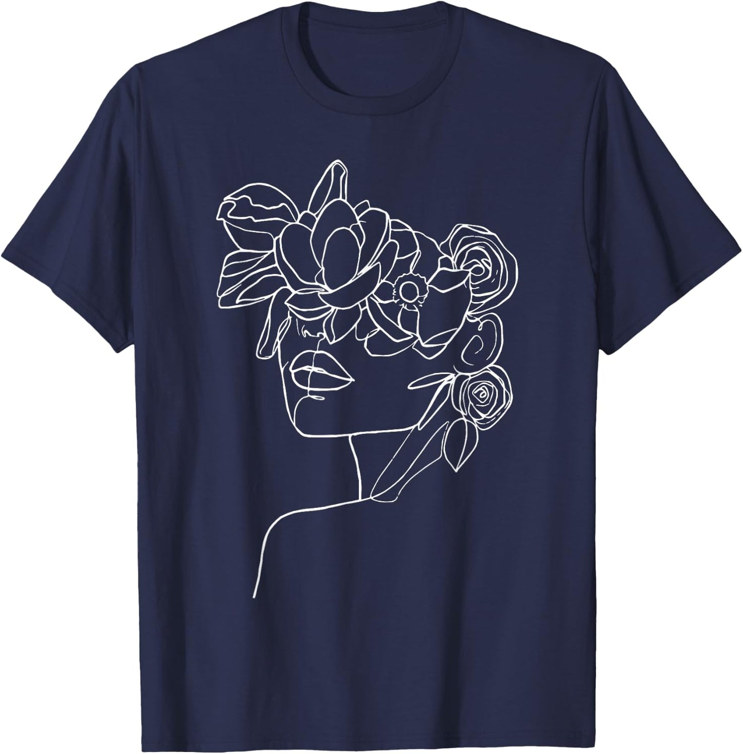Modern Line Art Woman Face Design Elegant Minimalist T-Shirt - T-Shirt | Navy
