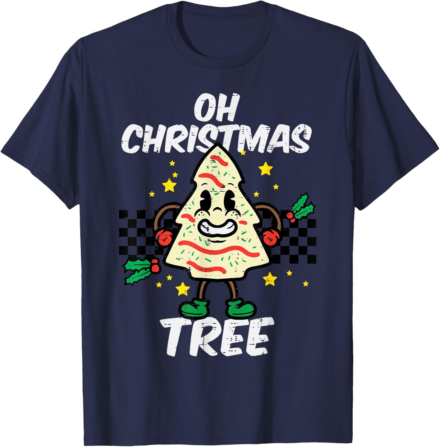 Oh Christmas Tree Cake Retro Groovy Xmas Men Women Kids T-Shirt - T-Shirt | Navy