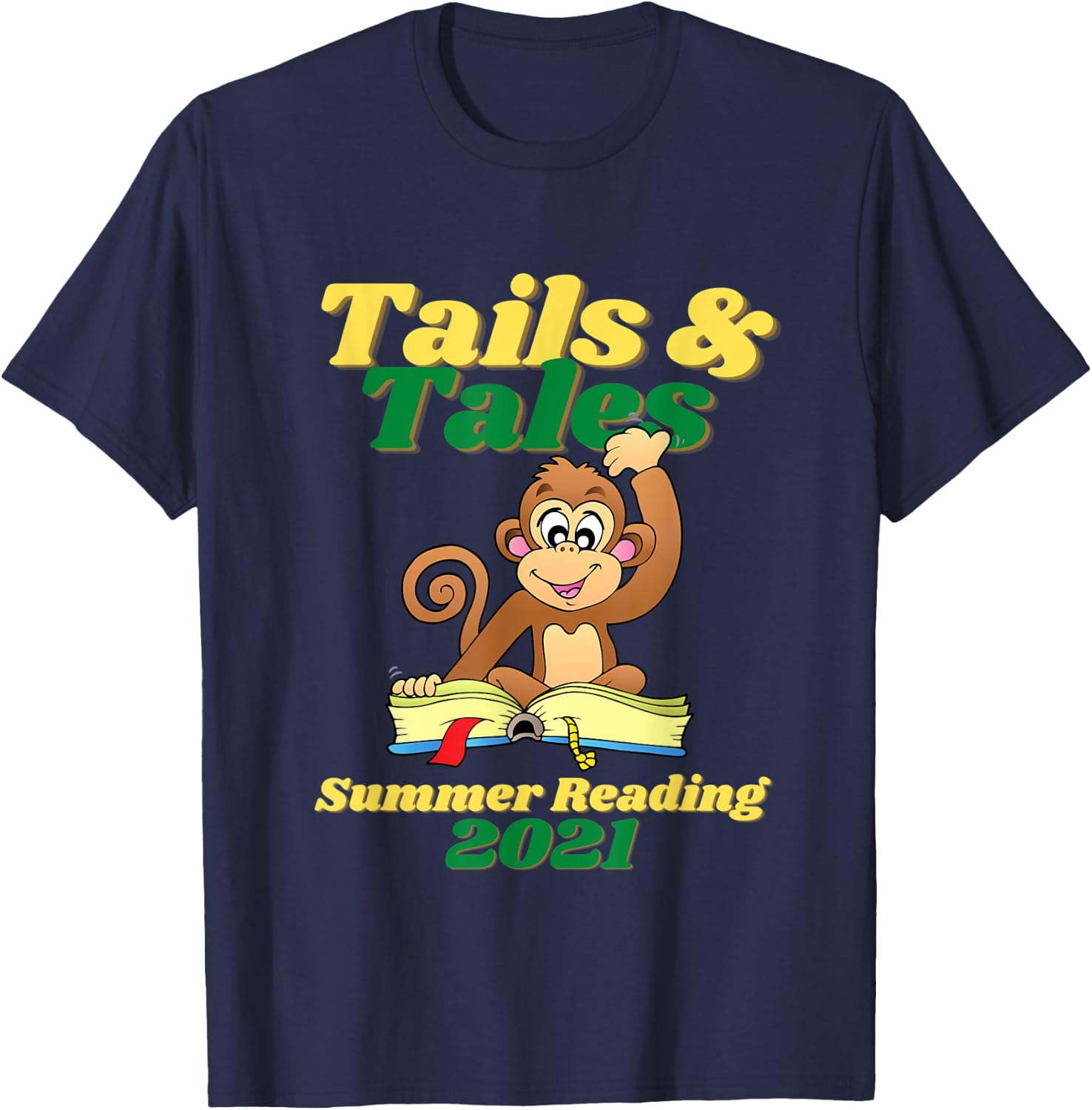 Tails and Tales Summer Reading 2021 Monkey Library Prize T-Shirt - T-Shirt | Navy