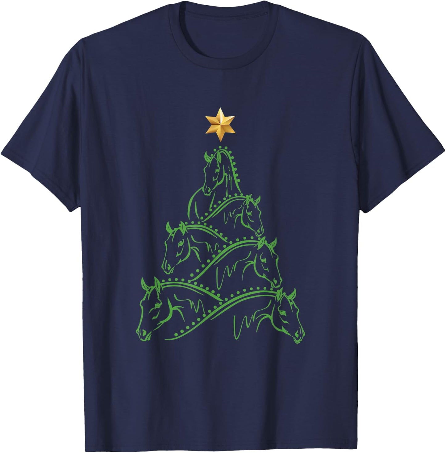 Xmas Horse Gifts For Girls & Women Horse Lovers - Black, Small - Christmas Tree Pattern - Adult - Short Sleeve - - Modern Style - Winter Season T-Shirt - T-Shirt | Navy