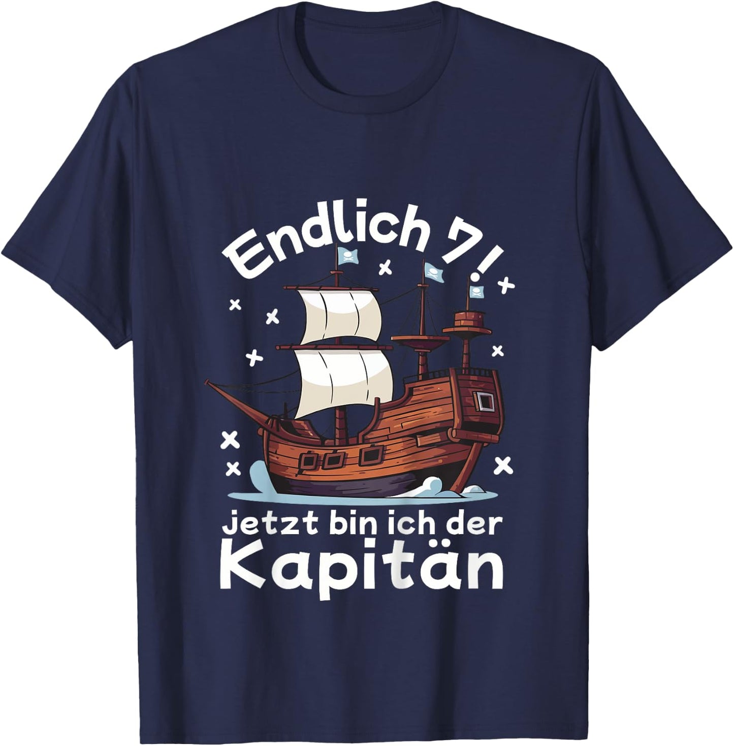 Kinder 7. Geburtstag Piraten Endlich 7 Junge 7 Jahre Piratenschiff T-Shirt - T-Shirt | Navy