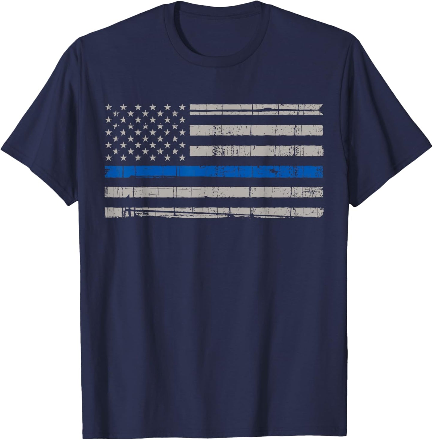 Thin Blue Line American Flag T Shirt Law Enforcement LEO T-Shirt - T-Shirt | Navy