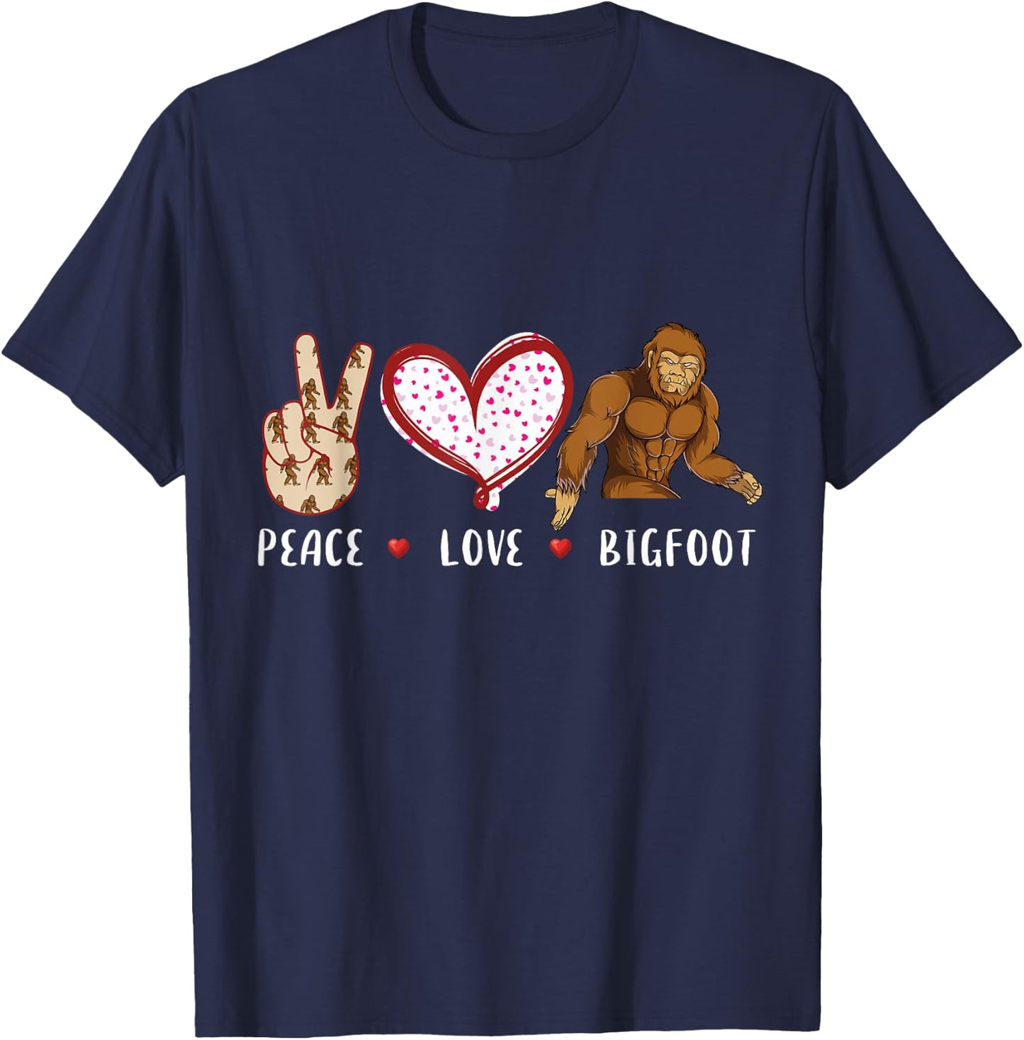 Peace Love Bigfoot camping women kids Sasquatch T-Shirt - T-Shirt | Navy