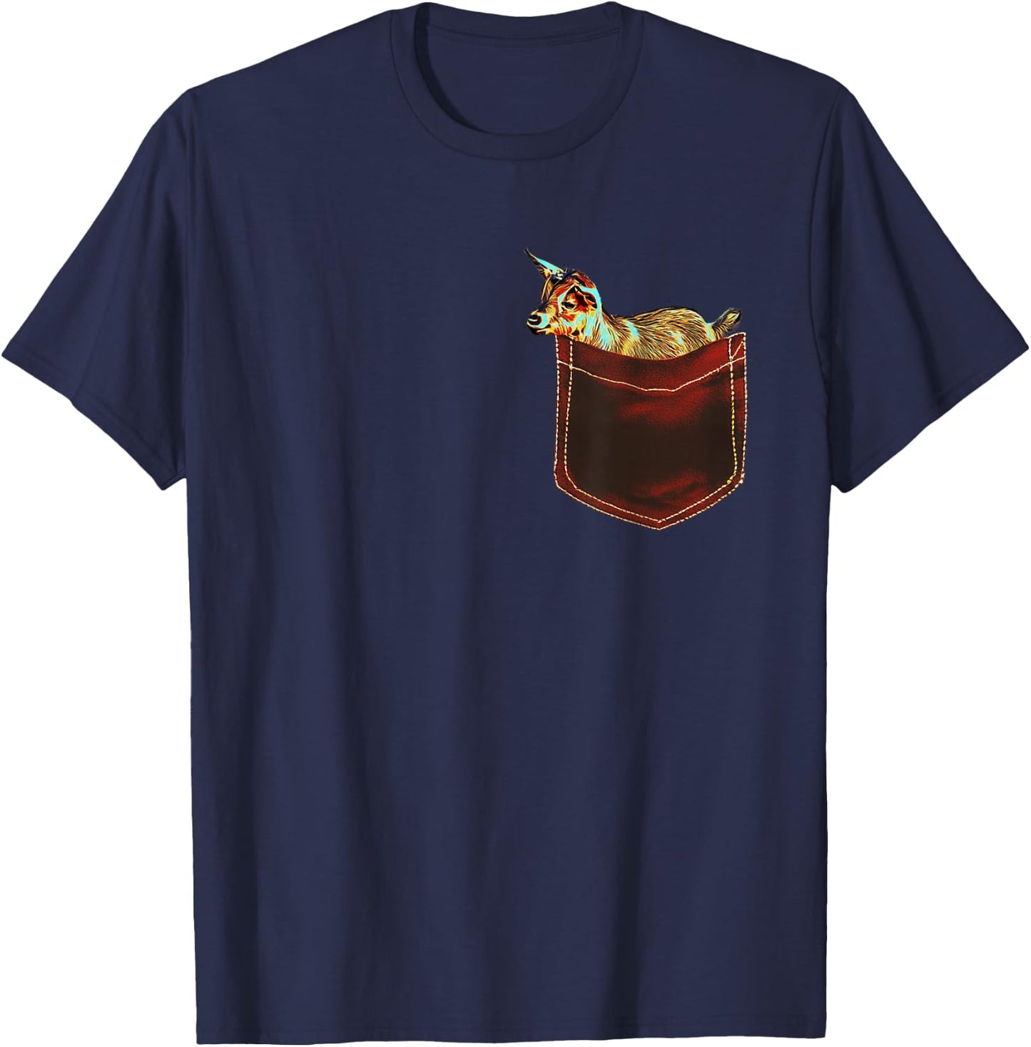 Goat Shirt - Cute Goat in Pocket Men Women Kids Goat Lover T-Shirt - T-Shirt | Navy