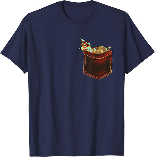 Goat Shirt - Cute Goat in Pocket Men Women Kids Goat Lover T-Shirt - T-Shirt | Navy