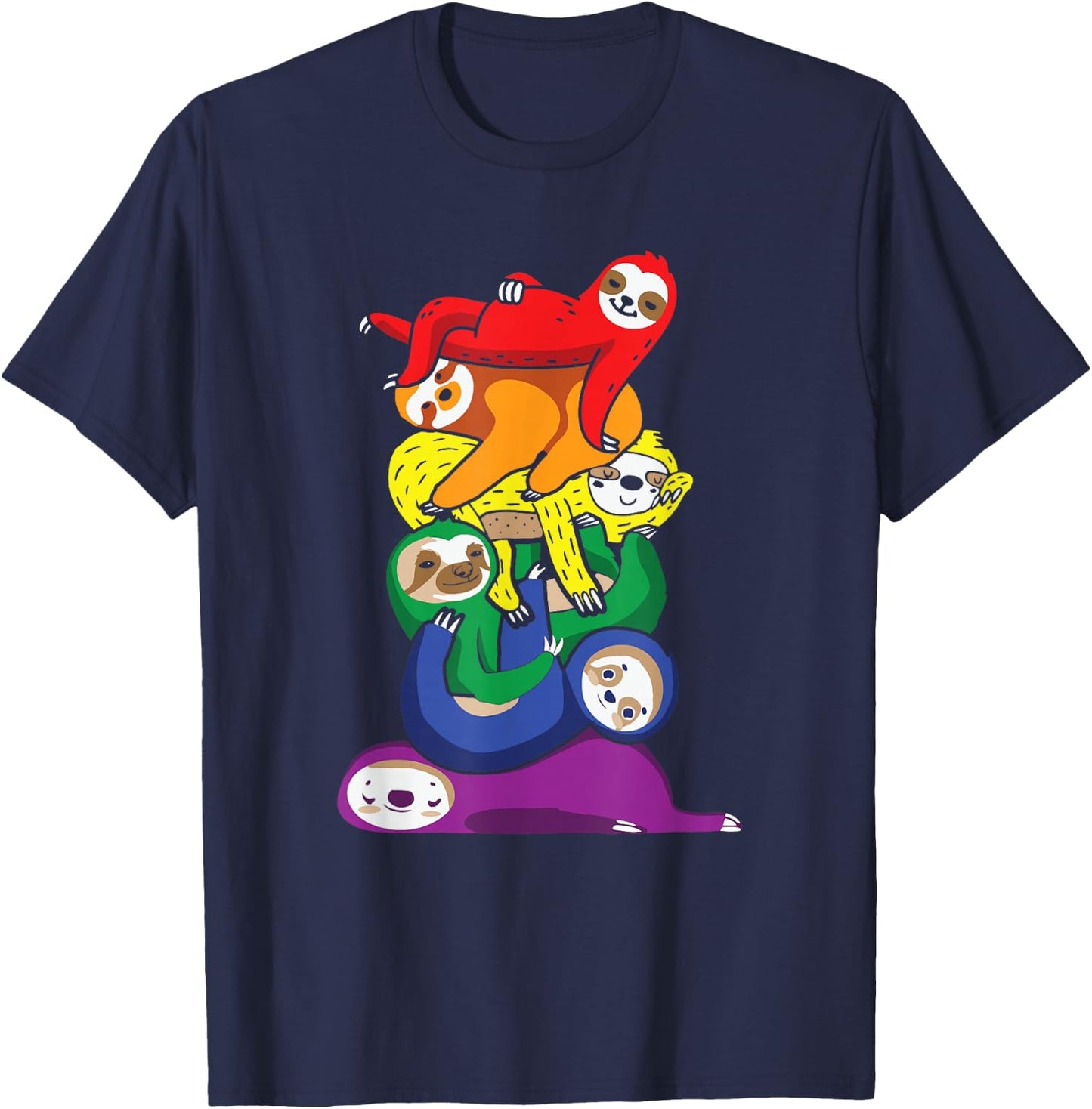 Funny LGBT Sloth Stack Rainbow Gay Pride For Sloth Lover T-Shirt - T-Shirt | Navy