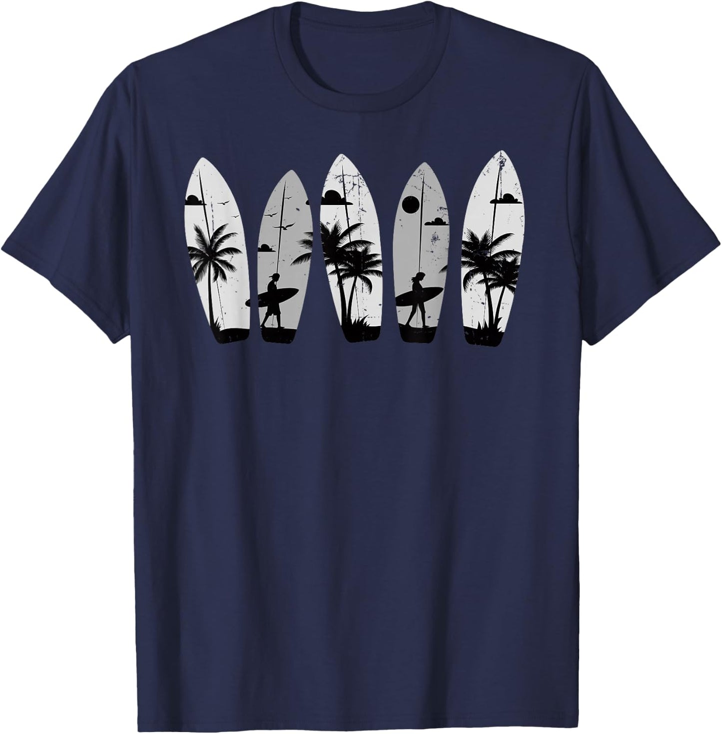 Surfboard Palm Trees Surfing Surfer Beach Summer Waves Surf Women Kids T-Shirt - T-Shirt | Navy