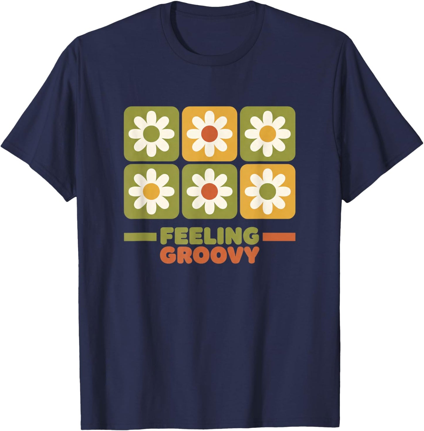 Feeling Groovy Retro Daisy 1970S Floral Nostalgia T-Shirt - T-Shirt | Navy