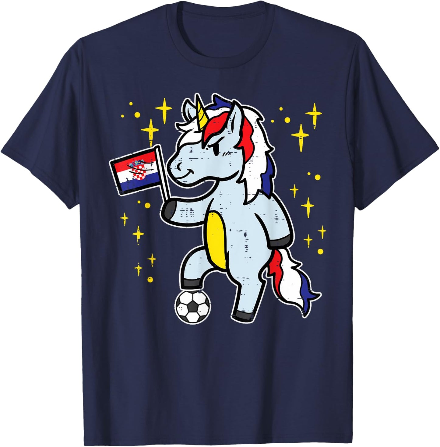 Croatia Flag Unicorn Football Soccer Fan Women Girls Kids T-Shirt - T-Shirt | Navy