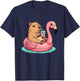 Cute Capybara On Flamingo Pool Float Drinking Bubble Tea T-Shirt - T-Shirt | Navy