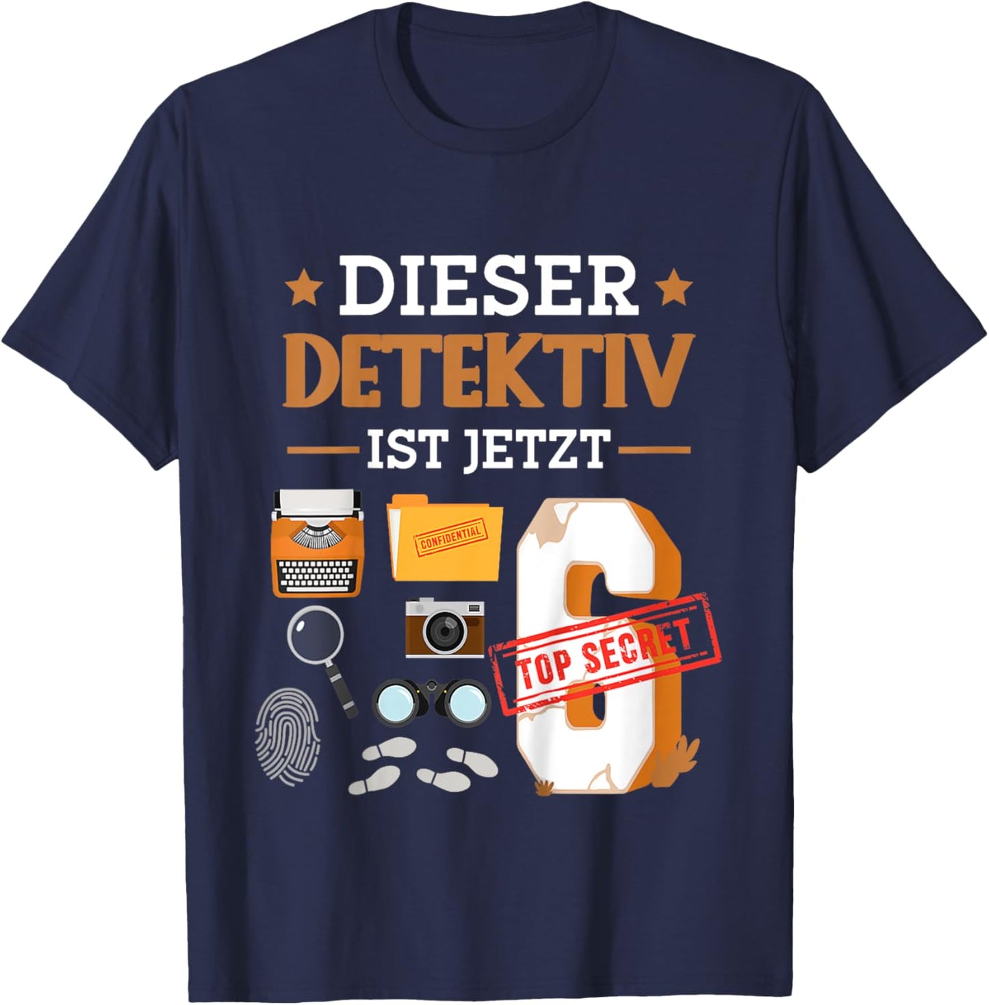Children's with German Text "Dieser Detektiv Ist Jetzt 6" [German Language], black T-Shirt - T-Shirt | Navy