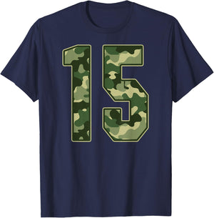 Camo #15 Jersey Number 15 Uniform Fan Favorite Player T-Shirt - T-Shirt | Navy