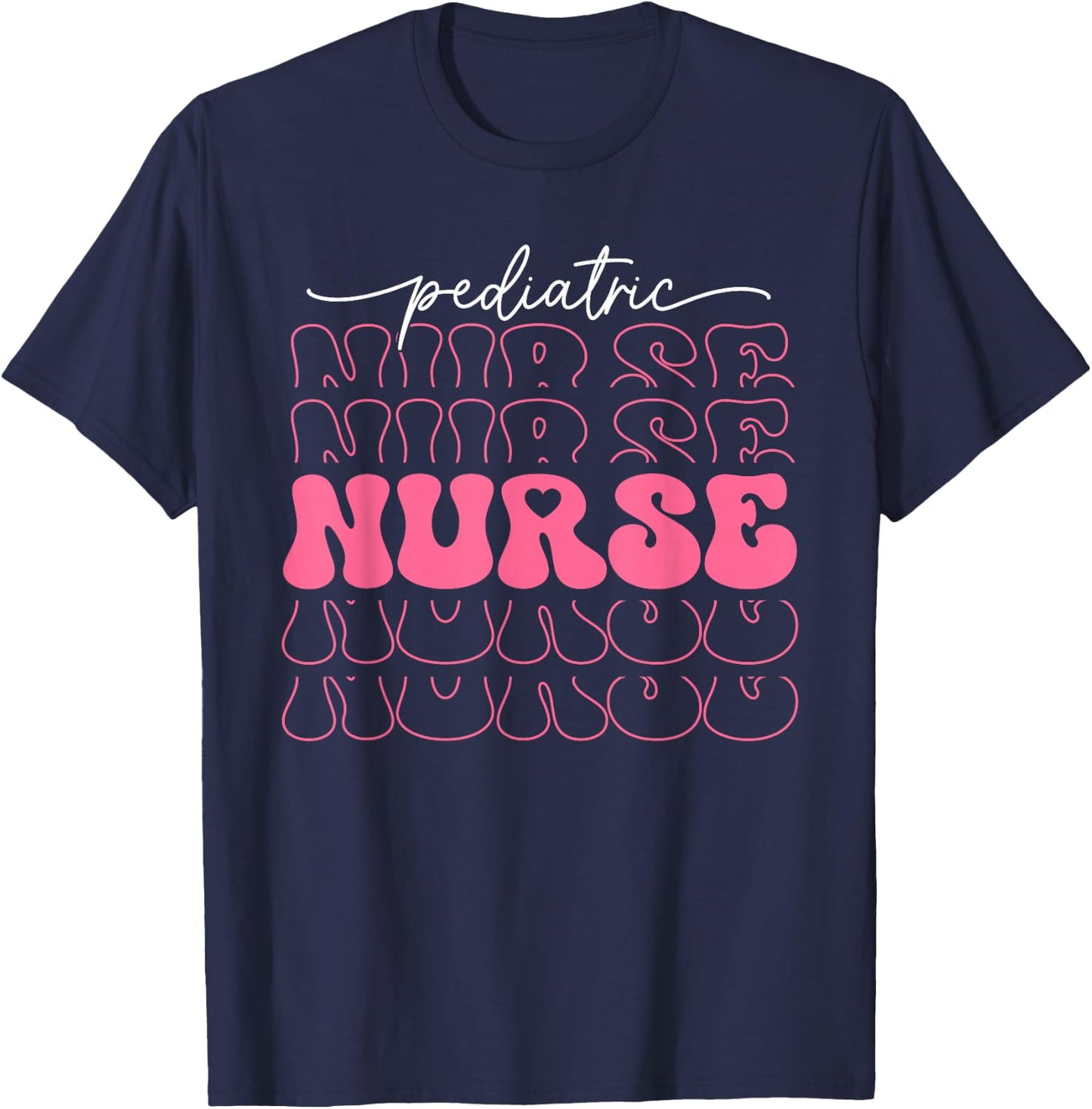 Retro Pediatric Nurse Cute Valentines Day Hearts Stethoscope T-Shirt - T-Shirt | Navy