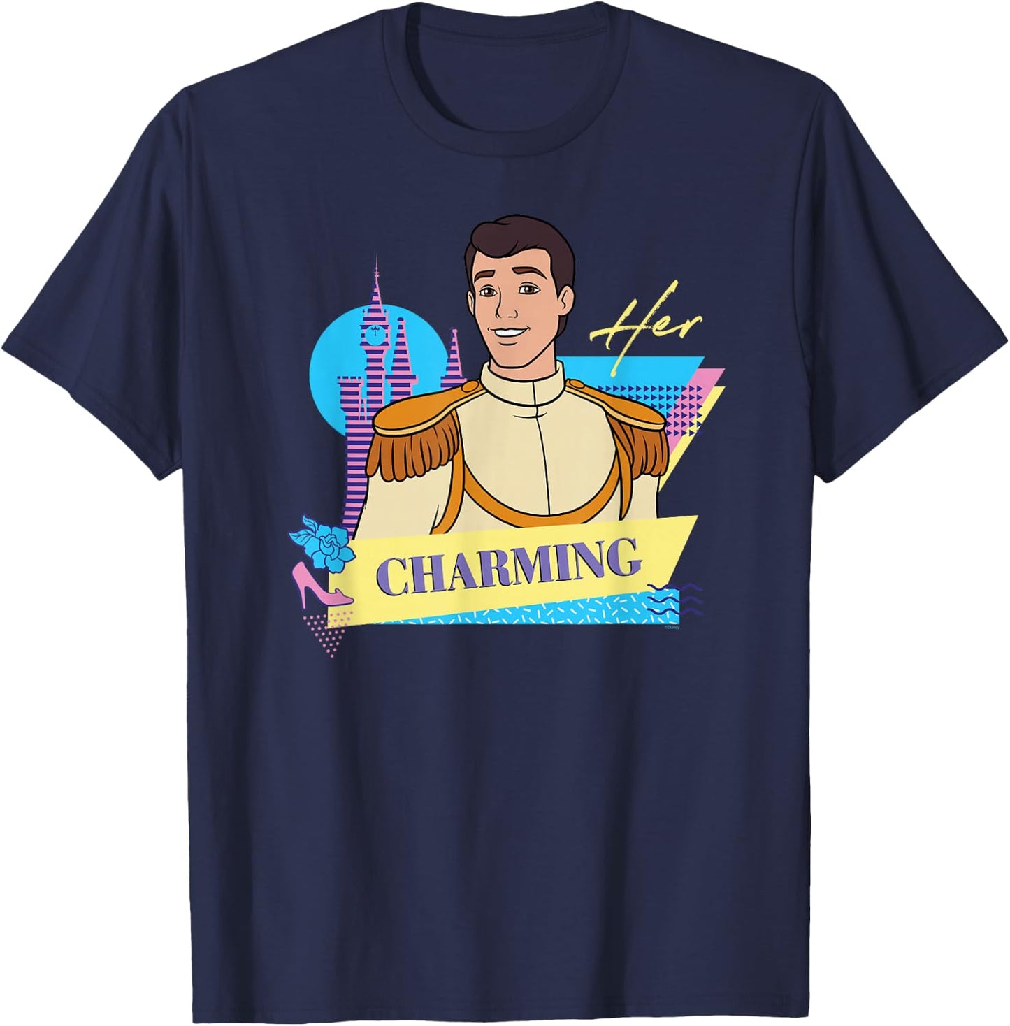 Disney Cinderella Retro Couples Matching Her Prince Charming , Black, S T-Shirt - T-Shirt | Navy