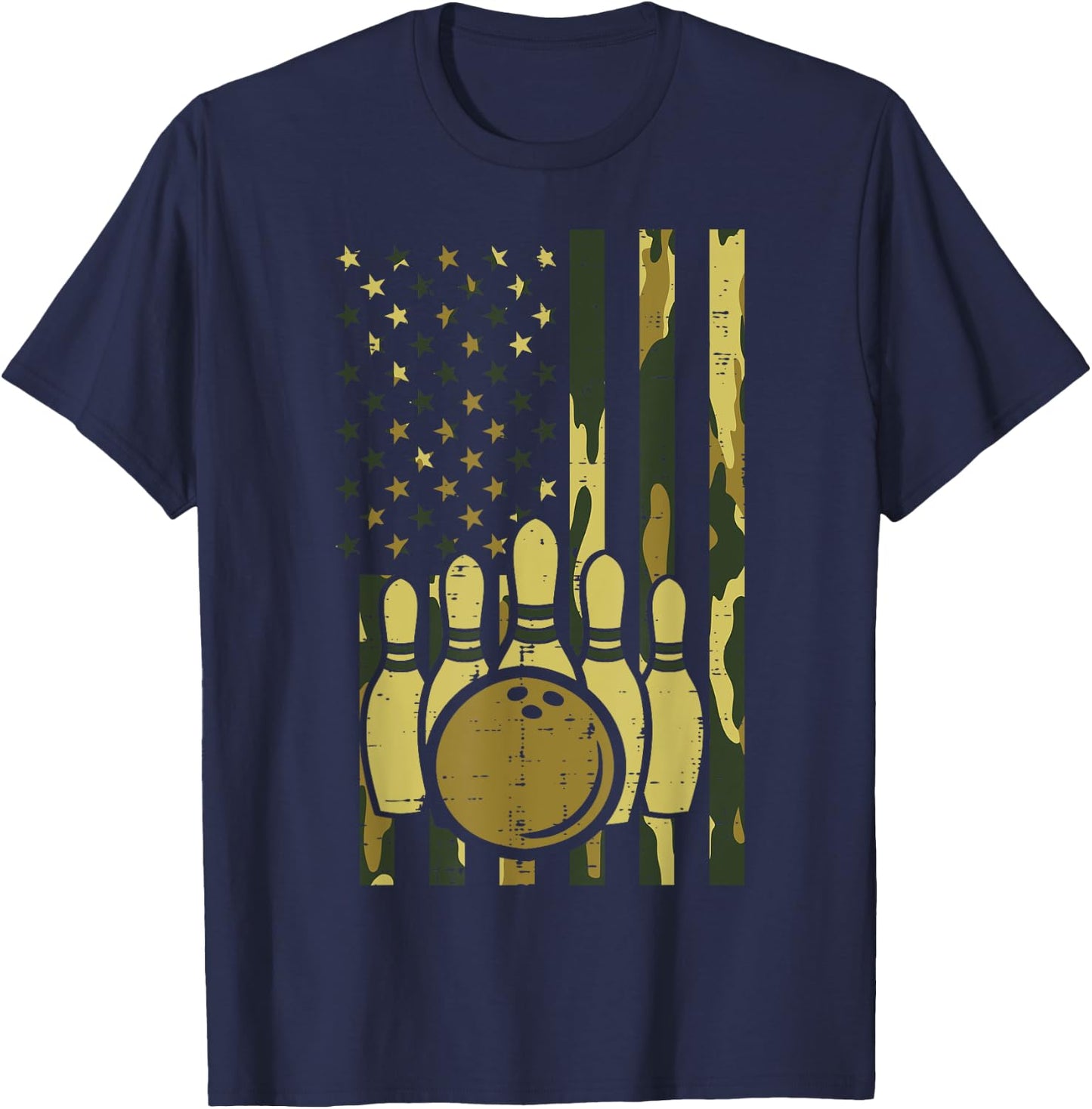 Bowling Camo American Flag Patriotic Bowler Women Men Kids T-Shirt - T-Shirt | Navy