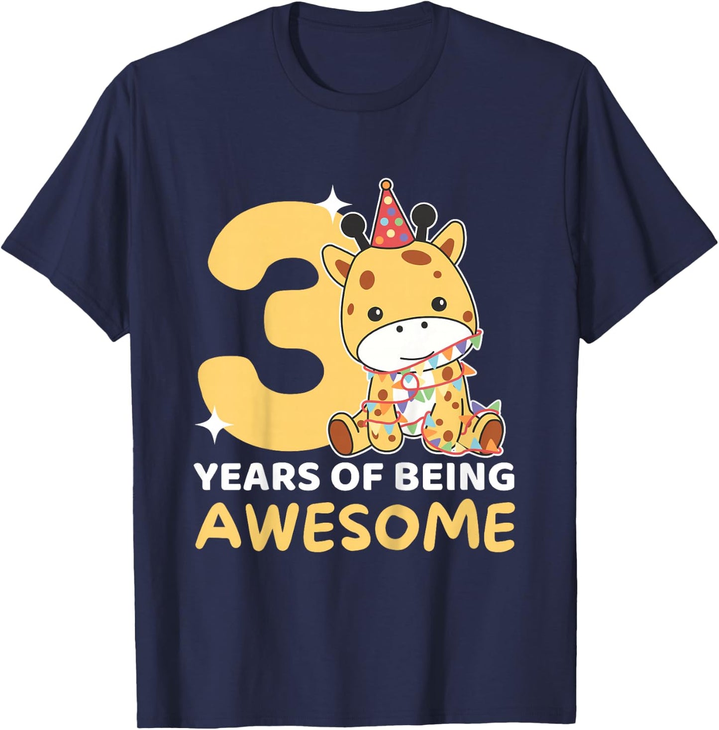 Giraffe For 3rd Birthday For Children Three Years Old T-Shirt - T-Shirt | Navy