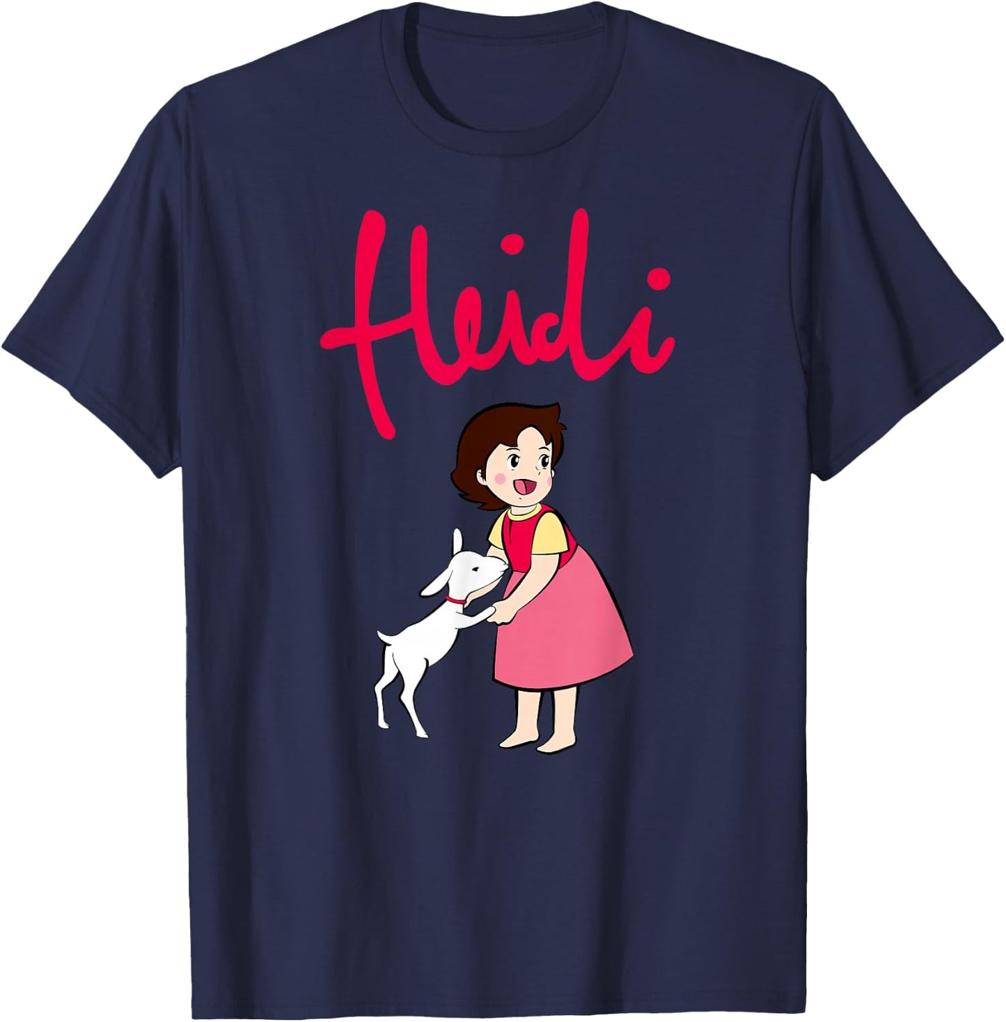 Heidi with Goat Cute with Logo Pink Cartoon TV Series T-Shirt - T-Shirt | Navy