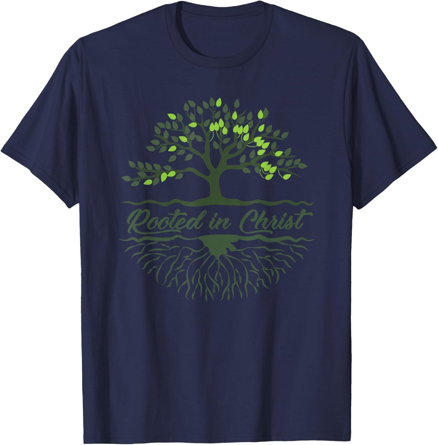 Rooted In Christ Women's or Men's Christian Tree Roots T-Shirt - T-Shirt | Navy