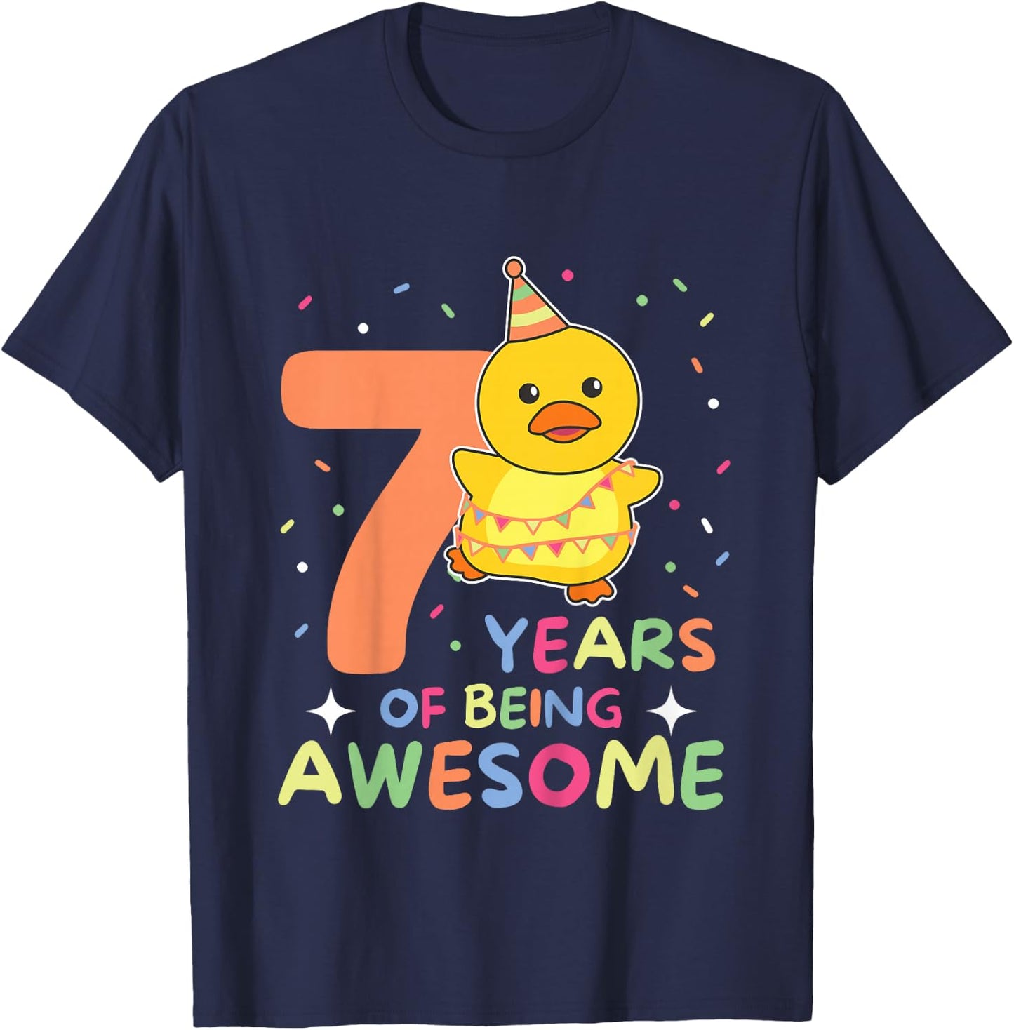 Duck For 7th Birthday Children Seven Years Old Duck T-Shirt - T-Shirt | Navy