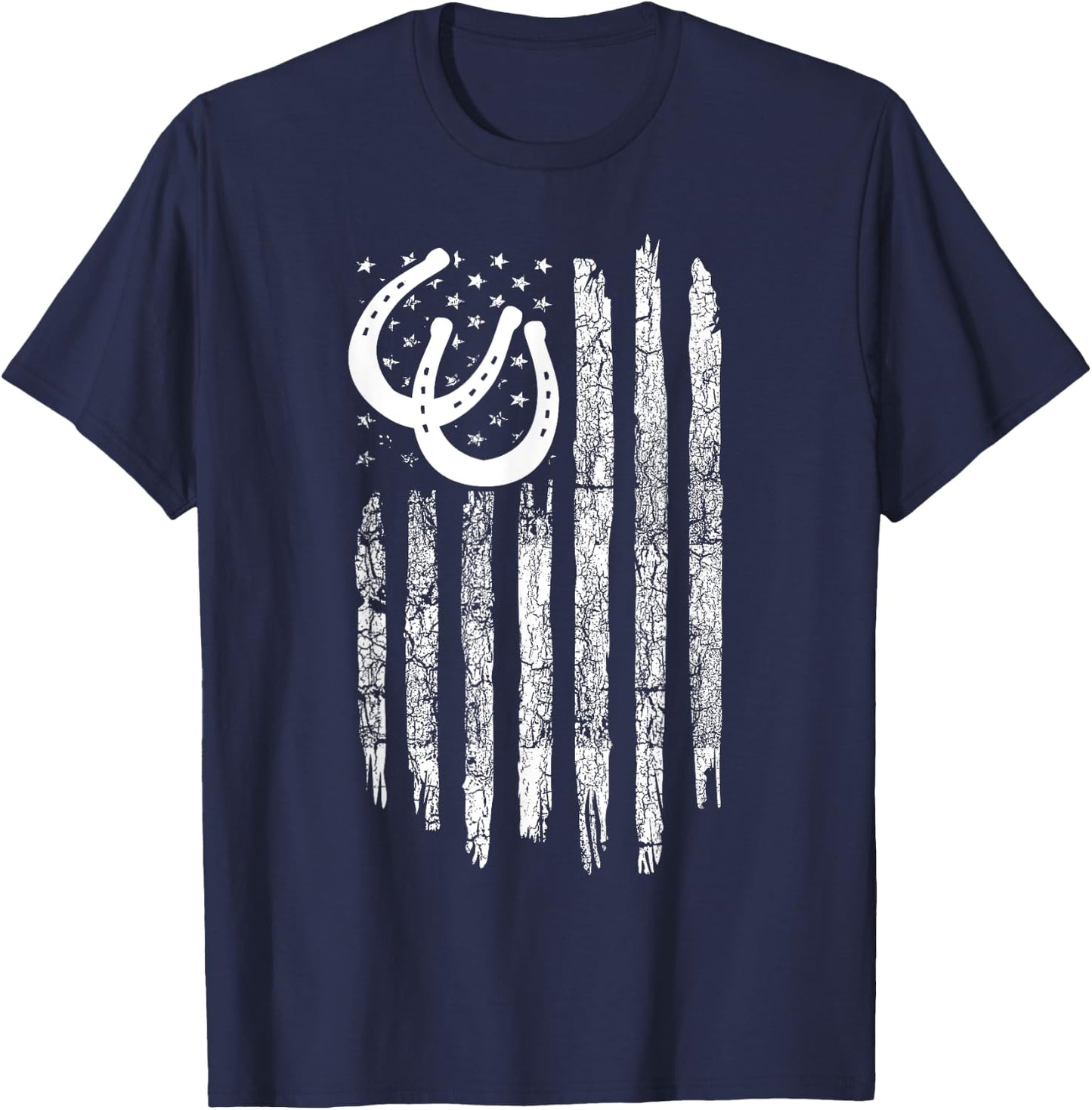 American Flag Horse Pulling Clothing - Vintage Horse Pulling T-Shirt - T-Shirt | Navy